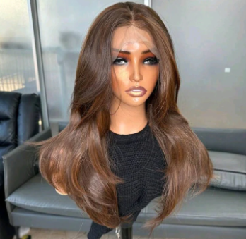 Chocolate Brown Curtain Bangs Lace Front Wig