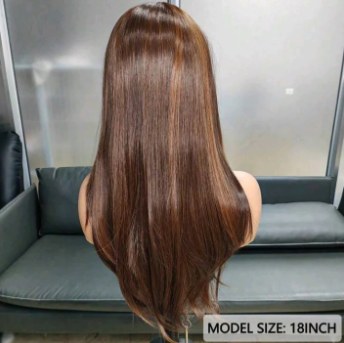 Chocolate Brown Curtain Bangs Lace Front Wig