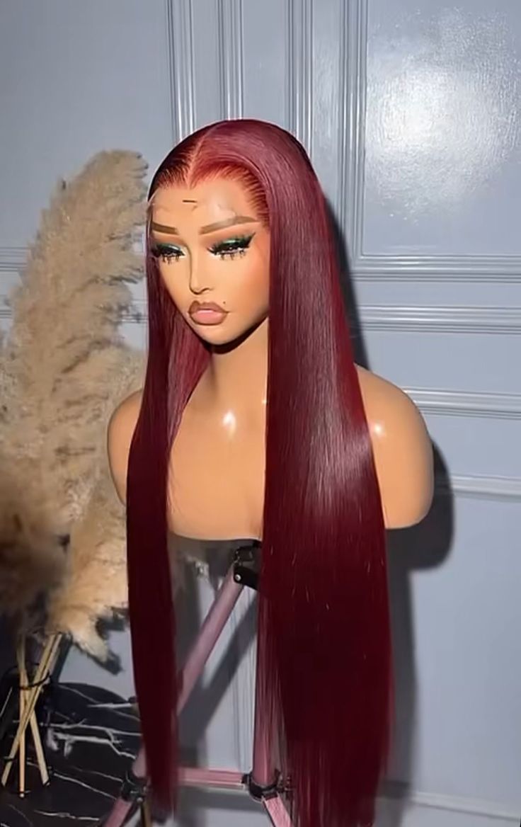 Burgundy Lace Front Wig - Human Hair blend