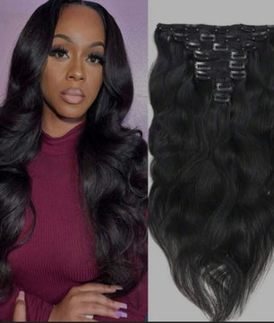 8Pcs Black Wavy One Set Clip In Extensions